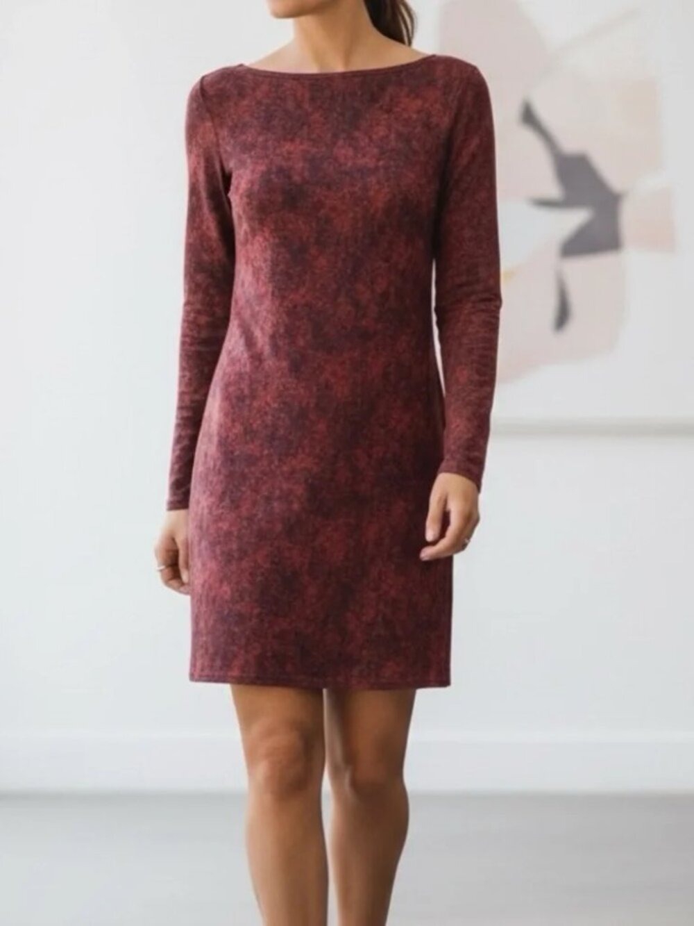 𝅺* Sarah Pacini Burgundy Space Dye Long Sleeved Jersey Dress Size 2